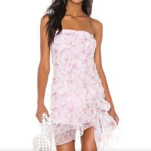 FOR LOVE AND LEMONS STRAPLESS MINI DRRSS PINK AND WHITE FLORAL NEVER WORN